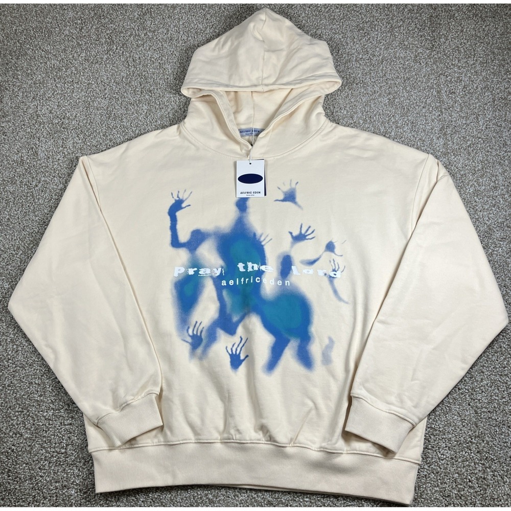 Aelfric Eden Hoodie Mena Large Cream Pray The Lord Graphic Streetwear Pullover